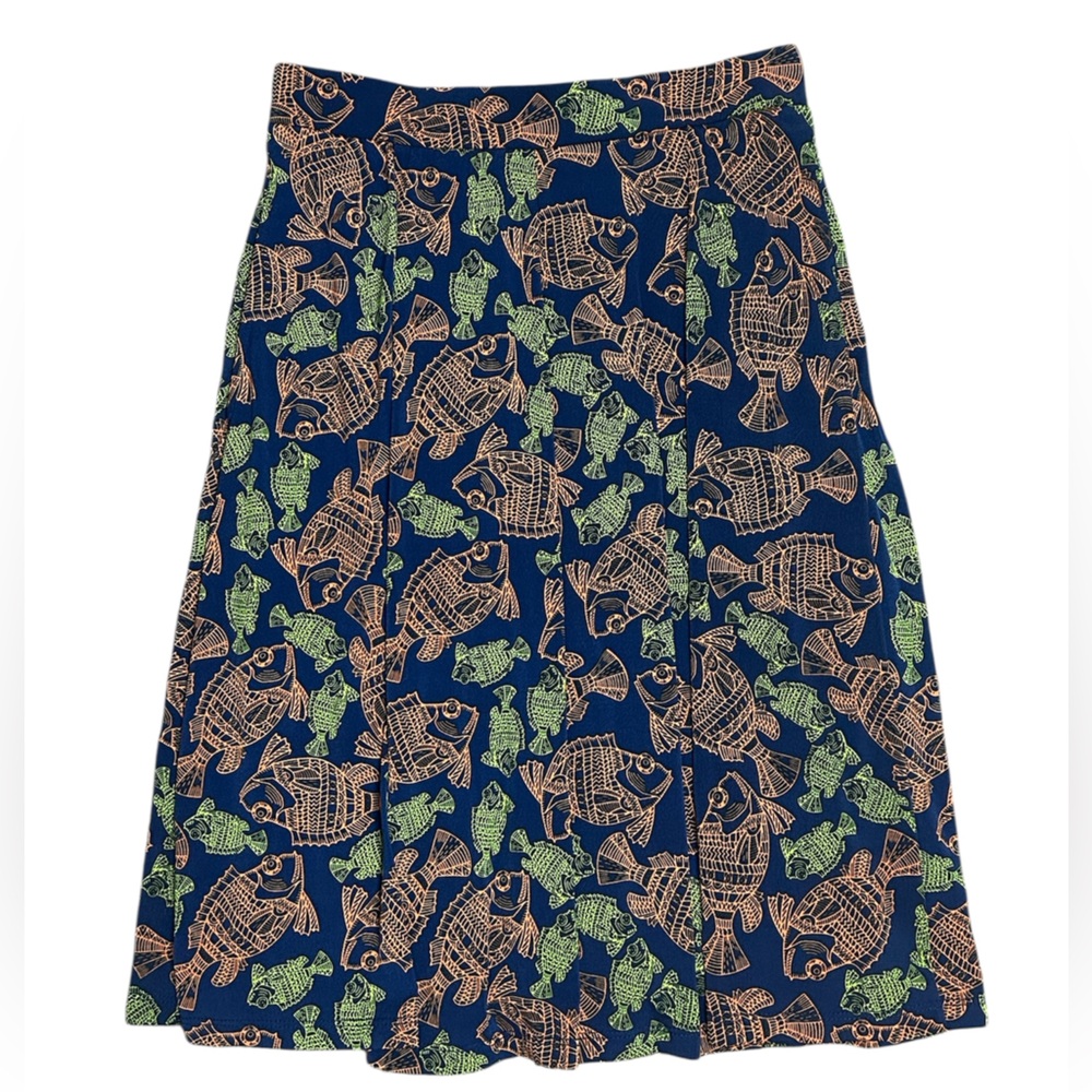 Lularoe Madison Jersey Fish Print Size XS Pockets Fit and Flare Skirt